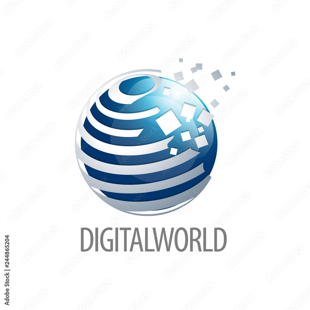Digital world sphere logo concept design. Three dimensional style. 3D symbol graphic template element Digital world sphere logo concept design. Three dimensional style. 3D symbol graphic template element