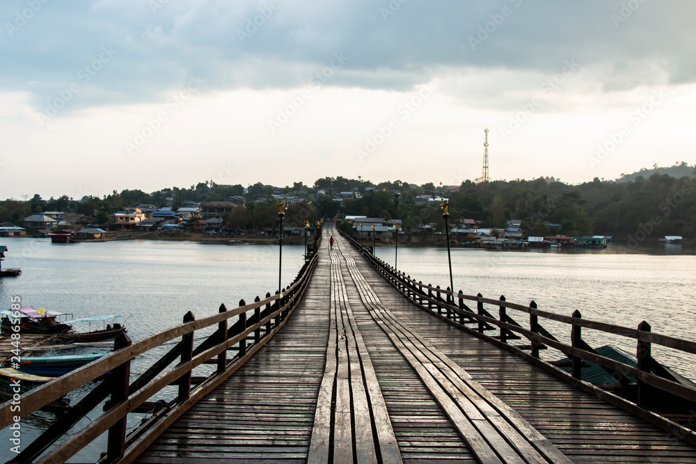 Landscape of Mon Wooden Bridge in Kanchanaburi Thailand