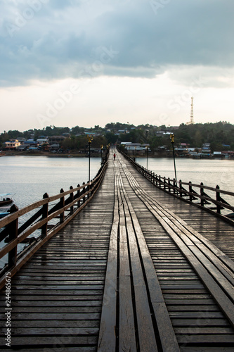 Landscape of Mon Wooden Bridge in Kanchanaburi Thailand © khamkula