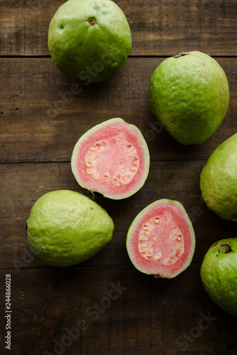 Fresh ripe guava on wooden background