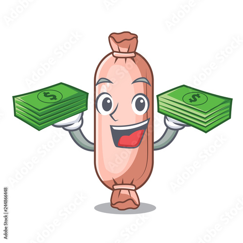 With money bag bolsters placed in cartoon sleeping room