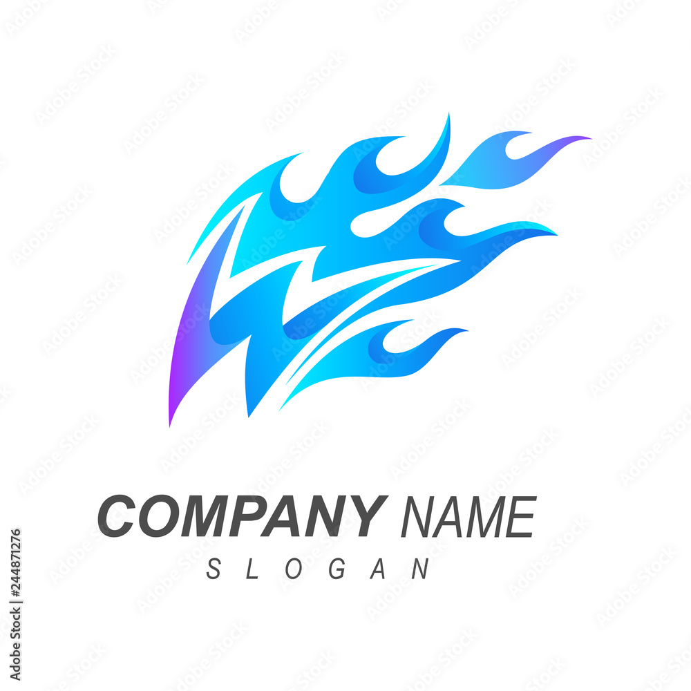 Fototapeta premium letter w with blue fire logo design template