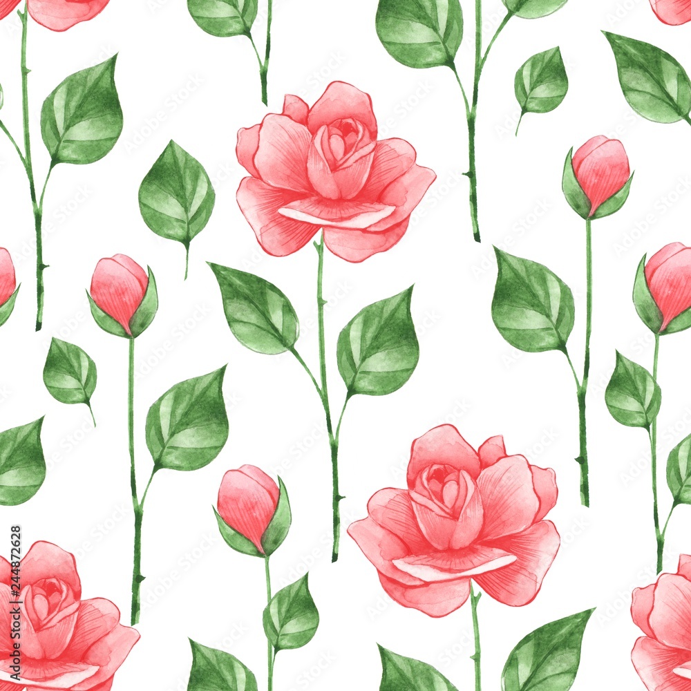 Floral seamless pattern. Watercolor background with roses