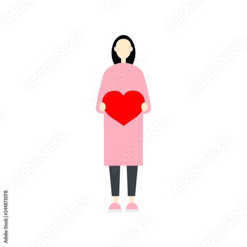 Saint Valentines Day. Young millenium character holding a red heart. In love. Flat editable vector clip art