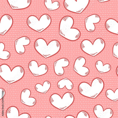 Cute cartoon colorful seamless pattern with hearts and stitches