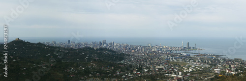 Panoramic view of Batumi. Urbanistic cityscape with sea view from hill.