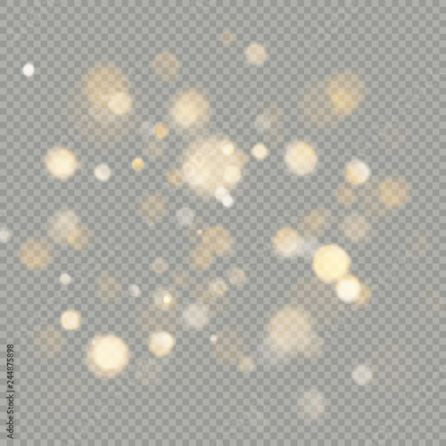 Effect of bokeh circles isolated on transparent background. Christmas glowing warm orange glitter element that can be used. EPS 10