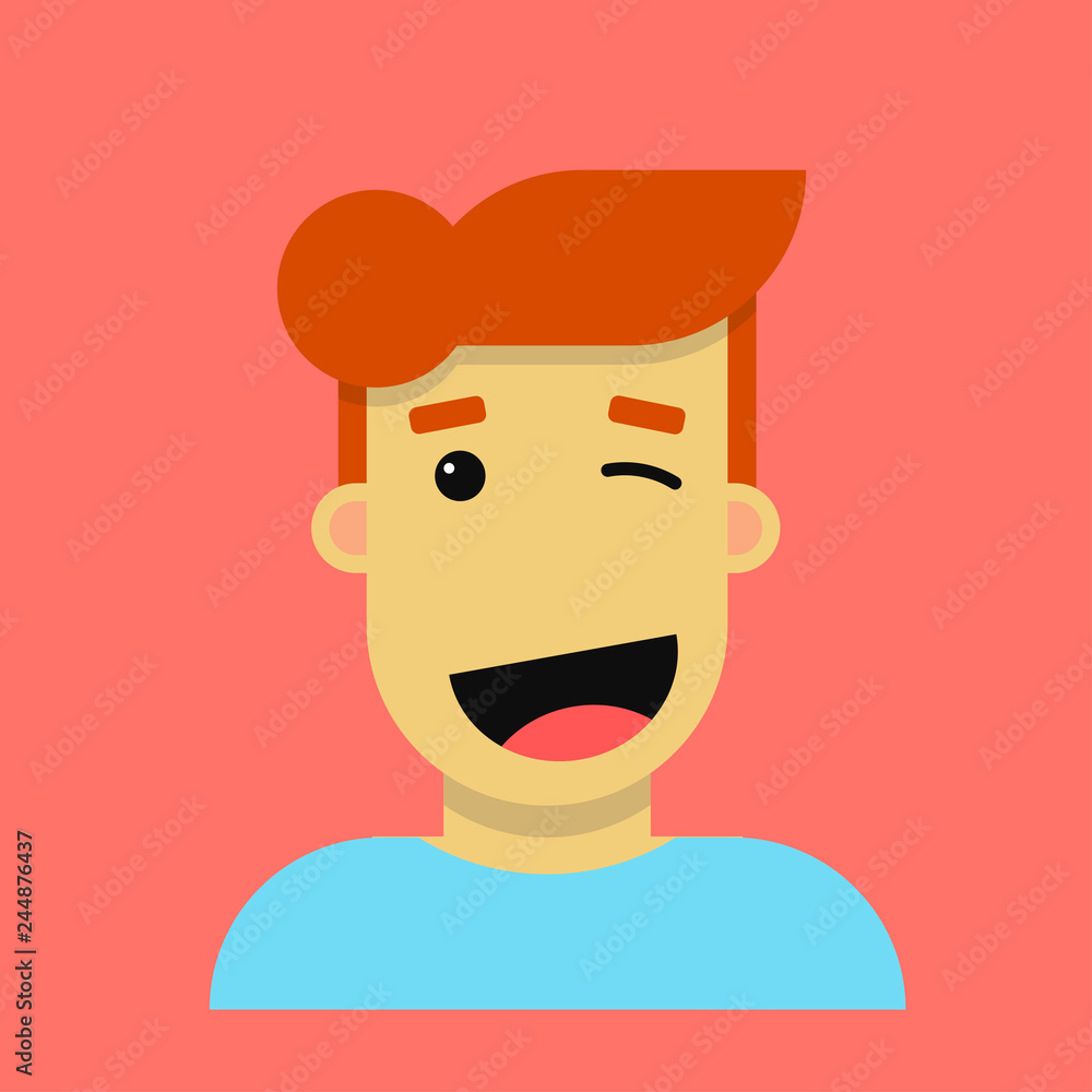 Winking young guy cartoon character in vector.