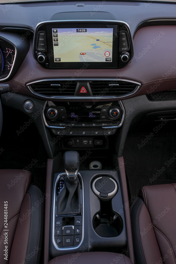 infotainment system gps dasboard and gear stick
