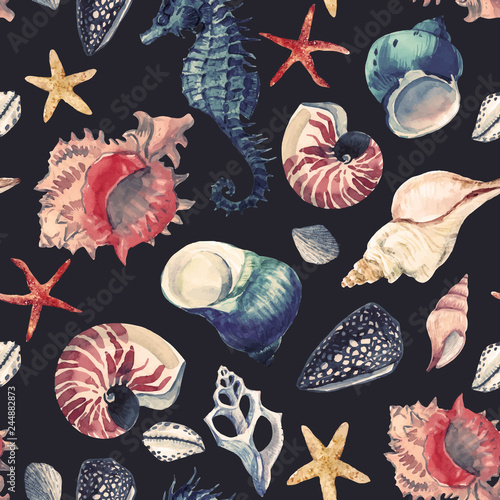Watercolor sea life vector pattern