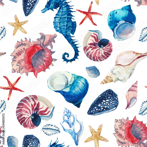 Watercolor sea life vector pattern