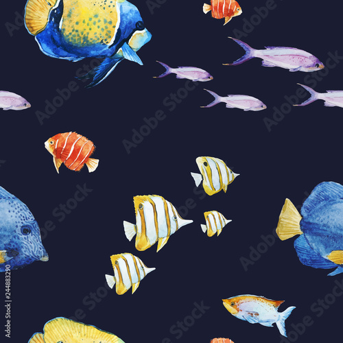 Watercolor sea life vector pattern