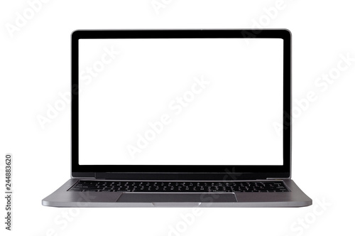 Mock up laptop devices isolated white background. personal computer notebook with empty screen. white,blank copy space for use.