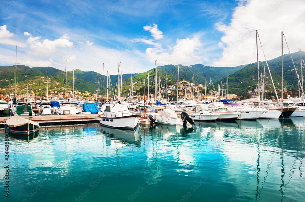 Yachts in the port of Rapallo, Italy.