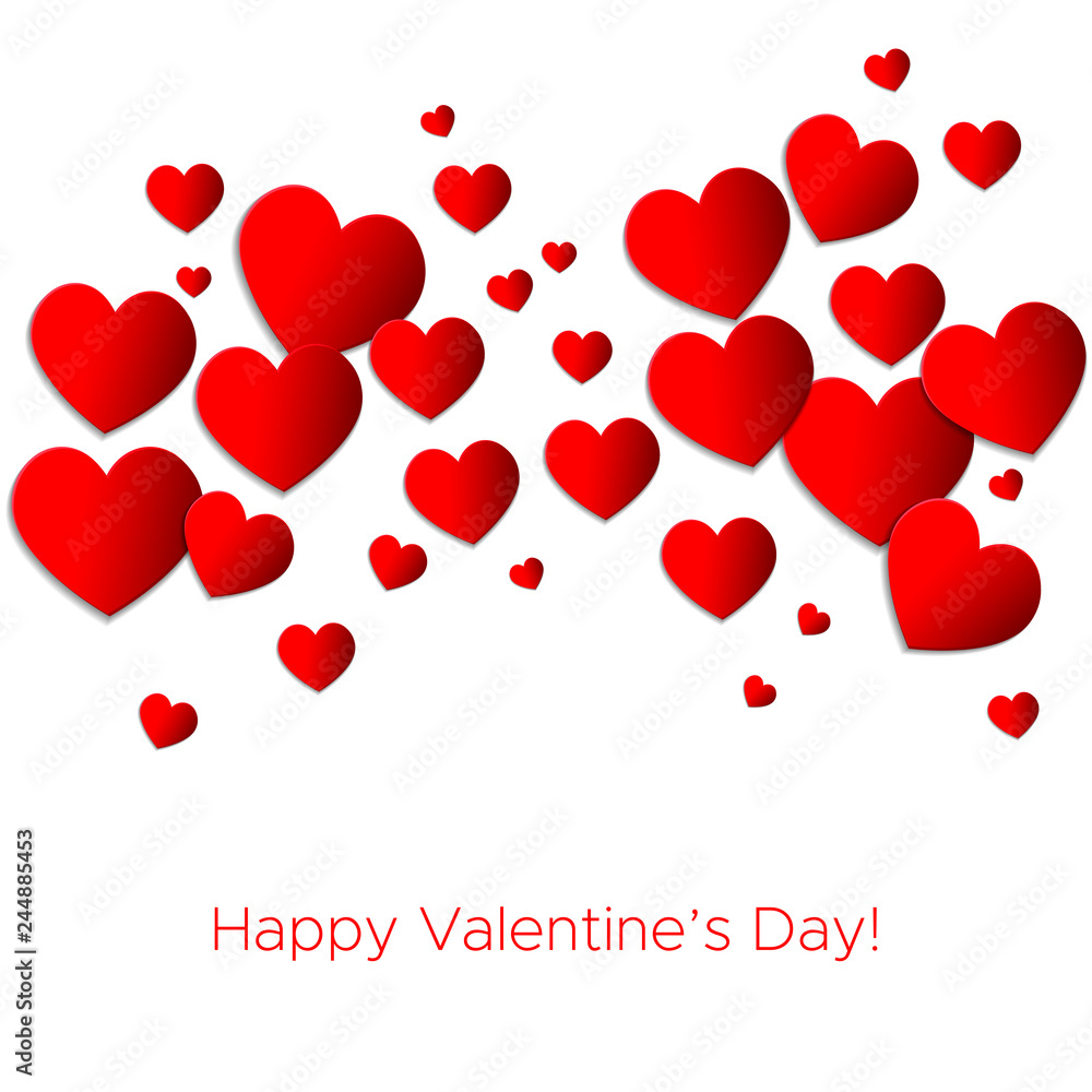 Happy Valentine's Day Vector illustration with Beautiful red Heart! Abstract paper art 3D Hearts on white background. 
