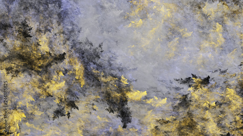 Abstract surreal silver and golden clouds. Expressive brush strokes. Fractal background. 3d rendering.