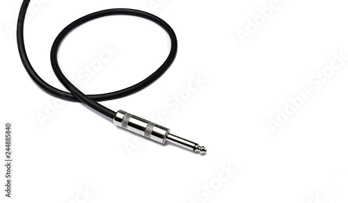 Canvastavla Guitar audio jack with black cable isolated on white background