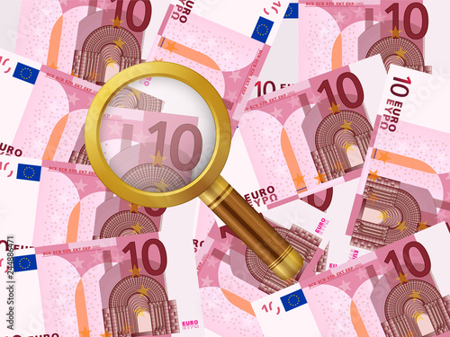 magnifier on ten euro background