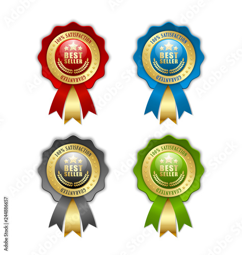 Best seller rosettes placed on white background