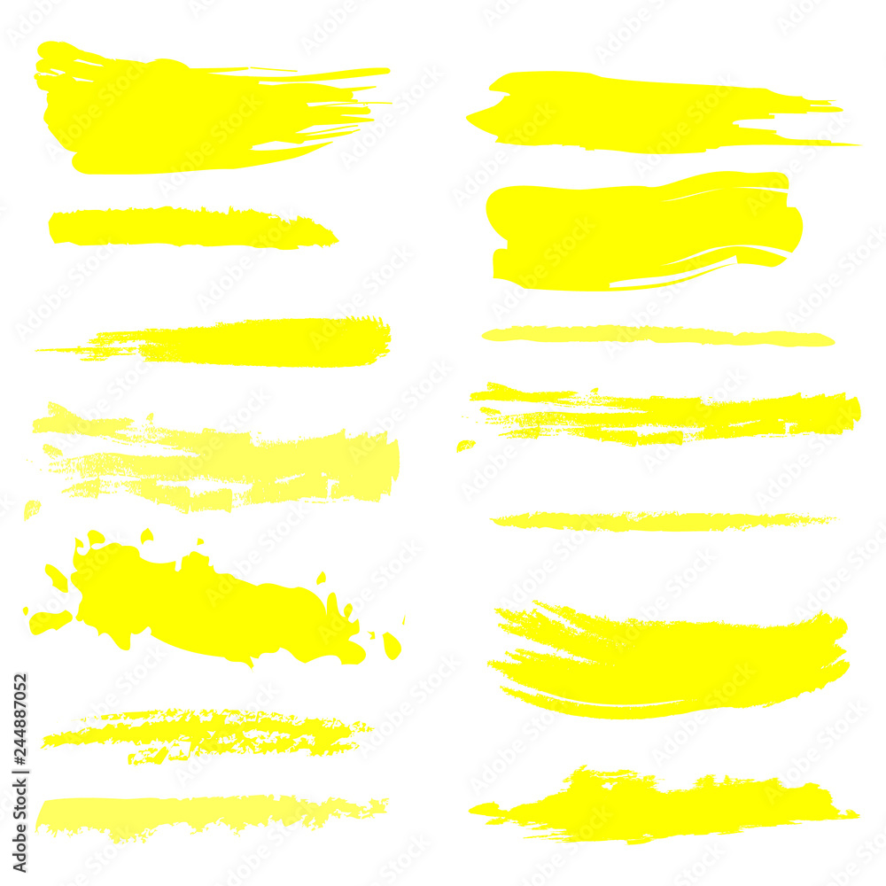 Vector highlighter brush set. Hand drawn yellow highlight marker stripes. Vector highlighter brush set. Hand drawn yellow highlight marker stripes.
