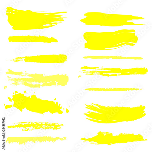 Vector highlighter brush set. Hand drawn yellow highlight marker stripes.