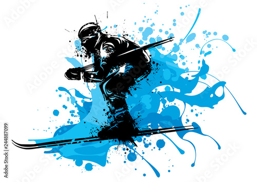 Silhouette of a skier whit snow. Vector illustration