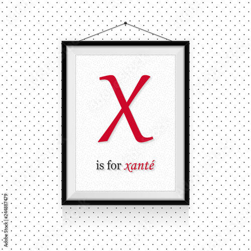 Alcohol expressions ABC in frame hanged on the wall - X letter is for xante