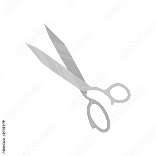 Gray tailoring scissor. Large stainless steel shears. Cutting instrument. Professional tool. Flat vector icon
