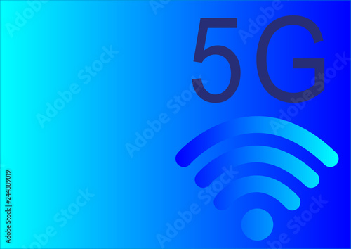Abstract polygonal light 5G WiFi sign.  Blue structure style vector illustration - Vector
