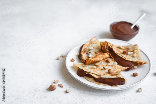 Crepes with chocolate and hazelnuts