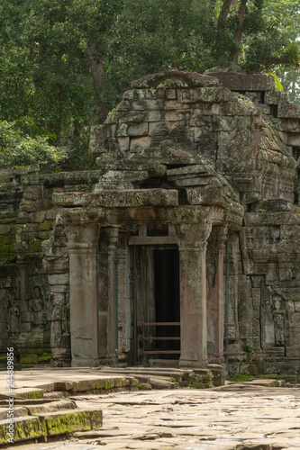 Ruined temple entrance with columns in jungle