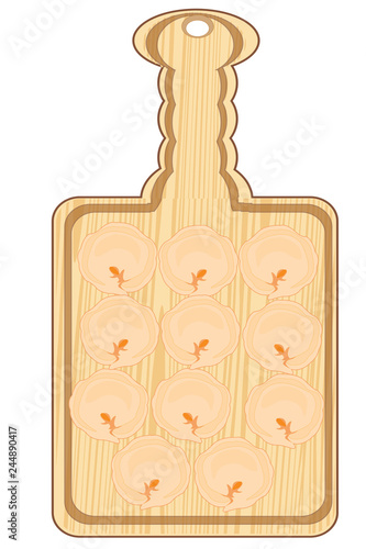 Damp meat dumplings on kitchen board.Vector illustration