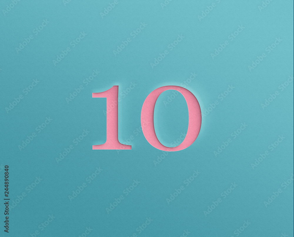 Word 10 in pink on blue paper effect Word 10 in pink on blue paper effect