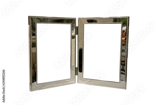 Double blank silver picture frames isolated on white background