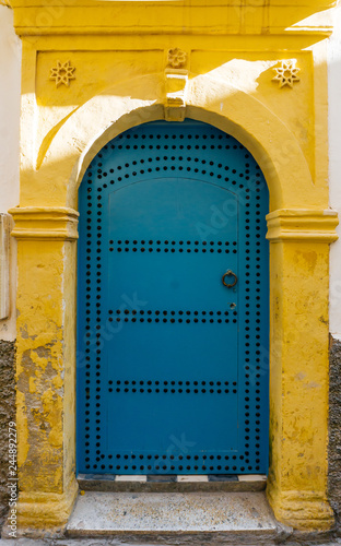 Blue arabic door in Morocco (Marrakesh). Traditional oriental style and design in Muslim countries © uladzimirzuyeu