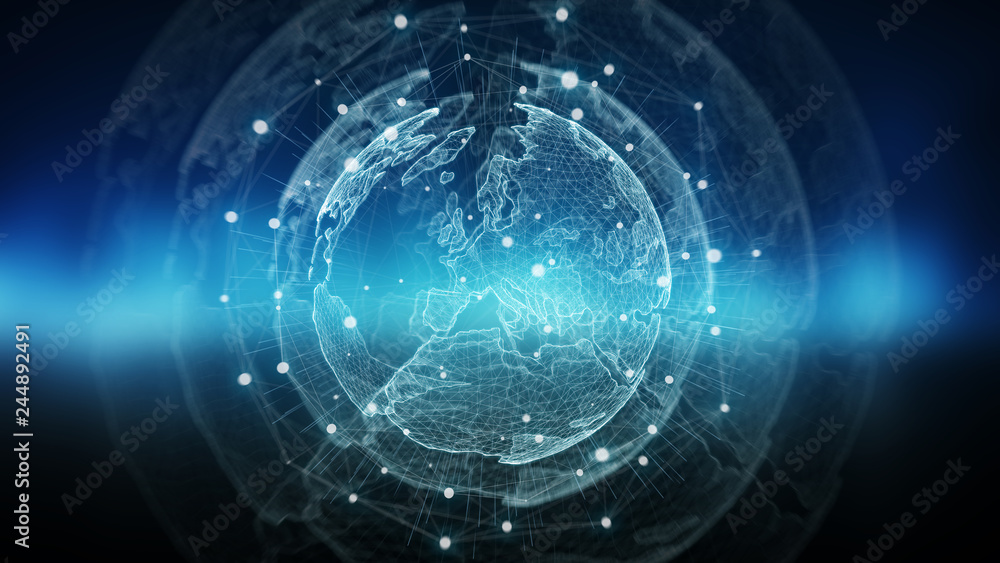 Global network blue background 3D rendering Global network blue background 3D rendering