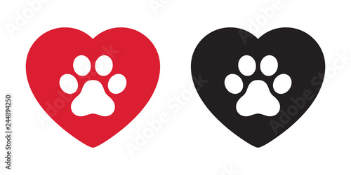 Dog paw vector icon heart logo valentine symbol french bulldog cartoon illustration clip art graphic simple