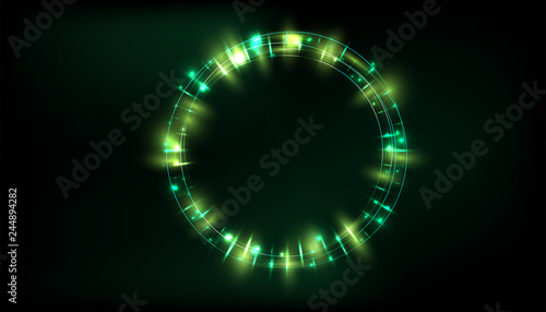 Transparent glow light effect.Circle green shiny  illuminated . Glowing light round frame. Suitable for product advertising, product design, and other. Vector Illustration