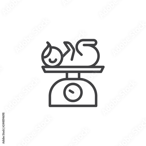 Infant weight scale line icon. linear style sign for mobile concept and web design. Weight scale for baby outline vector icon. Symbol, logo illustration. Pixel perfect vector graphics