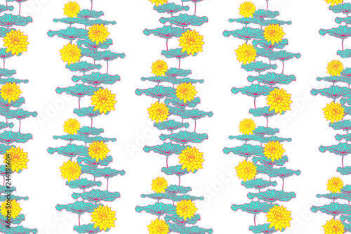 floral wallpaper pattern with lotus flowers in blue yellow white © L.Dep