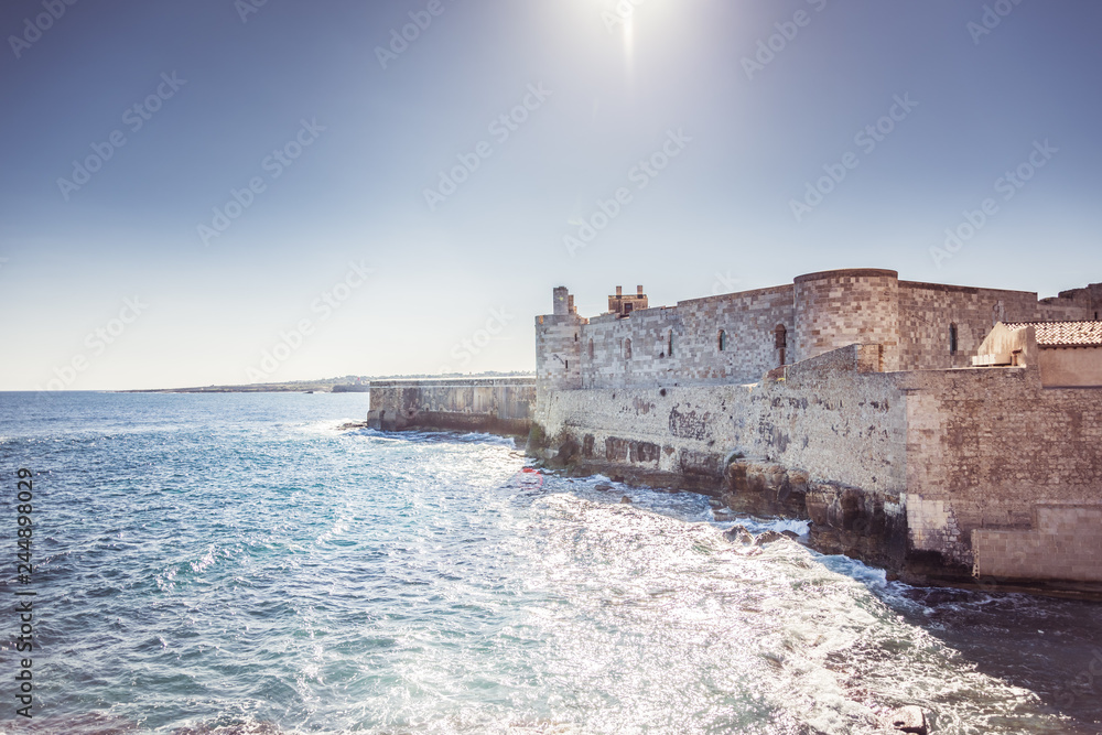 Panoramic view of the ancient Ortigia island, Syracuse, Sicily. Italy