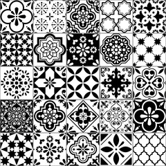 Keuken achterwand Portugese tegeltjes patronen Lissabon azulejos in zwart-wit  © redkoala