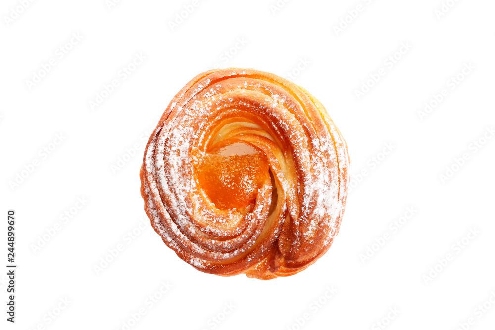 Fototapeta premium Sweet hot peach jam muffins isolated on white background