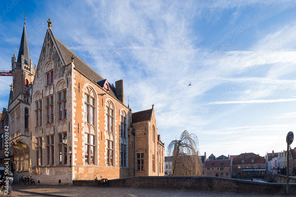 Traditional medieval architecture in the old town of Bruges (Brugge), Belgium