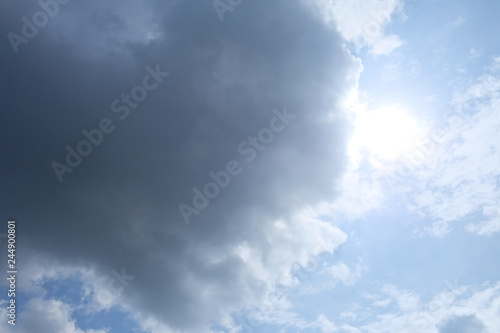 Cloudy sky before rains with sunlight for background texture 