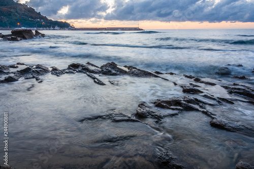 Long Exposure of the Mediterranean Sea along the Southern Italian Mediterranean Coast at Sunset