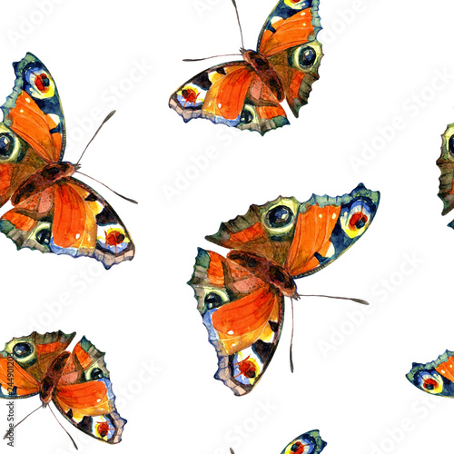 Seamless pattern of butterflies painted in watercolor. © Svitlana