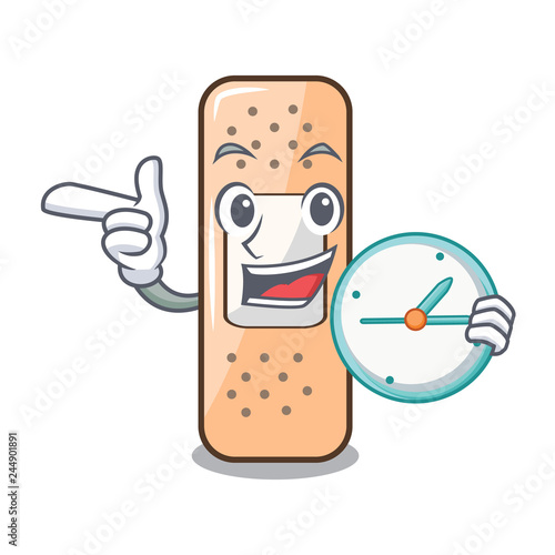 With clock sticking plaster in medicinal basket character