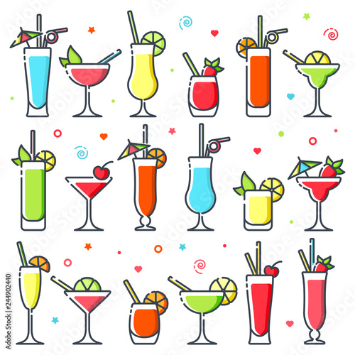 Cocktails icon set. Different types of alcohol cocktails. Suitable for advertising, bar menu decor, application design