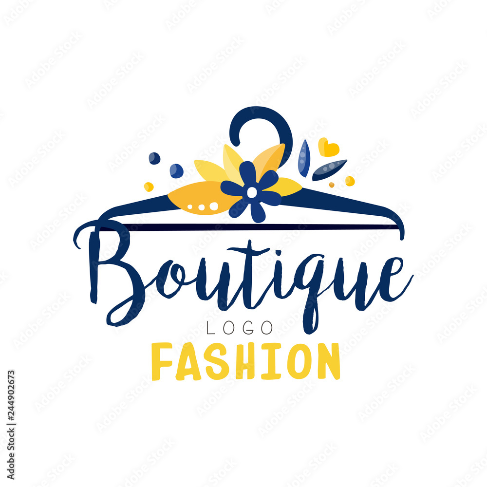 Fashion boutique logo, clothes shop, dress store creative label vector  Illustration Stock Vector